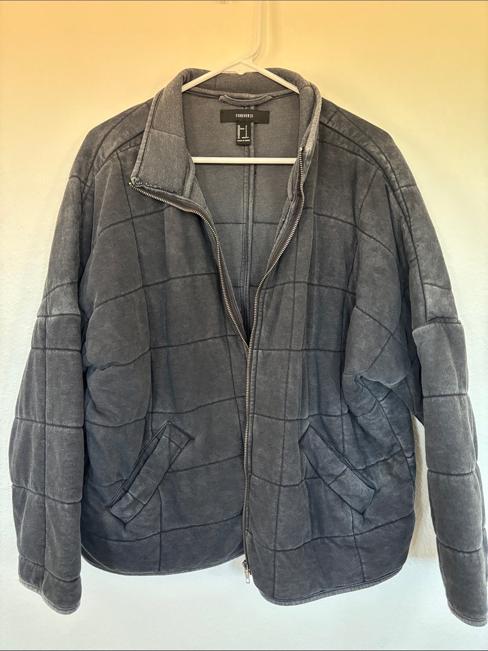 Black Washed Dolman Quilted Zip-Up Jacket